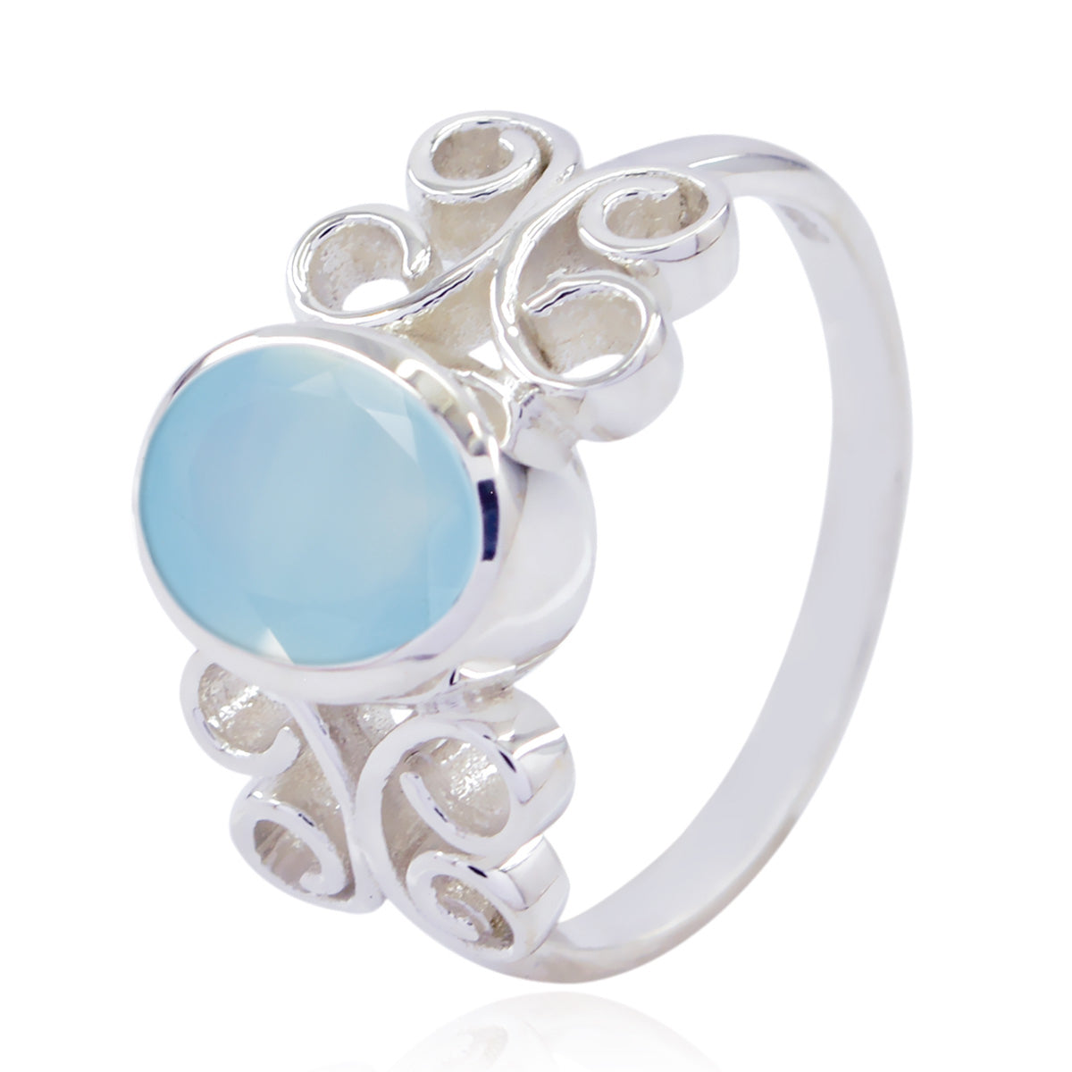 Katarina Blue Solitaire Gemstone Ring with Silver Design