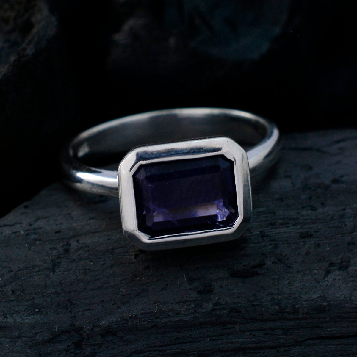 Agustina Blue Solitaire Ring for Women Silver Band