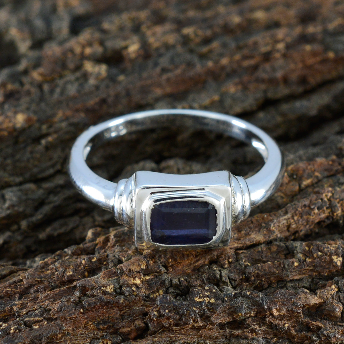 Lakshmi Blue Solitaire Ring for Women in Silver