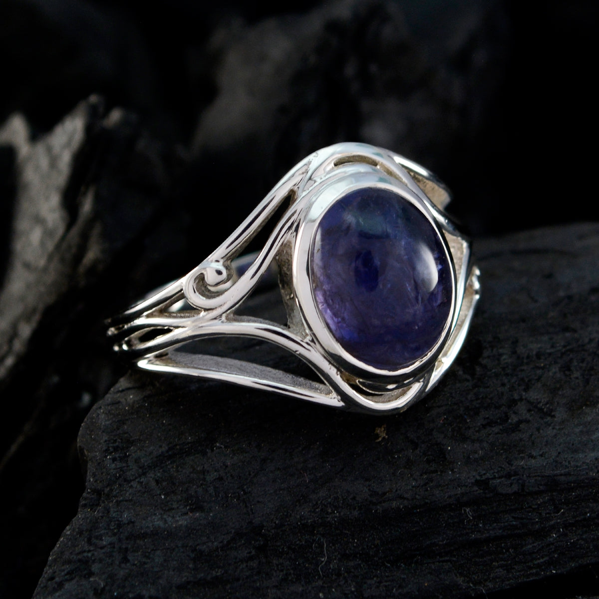Kristine Blue Solitaire Ring India with Silver Design