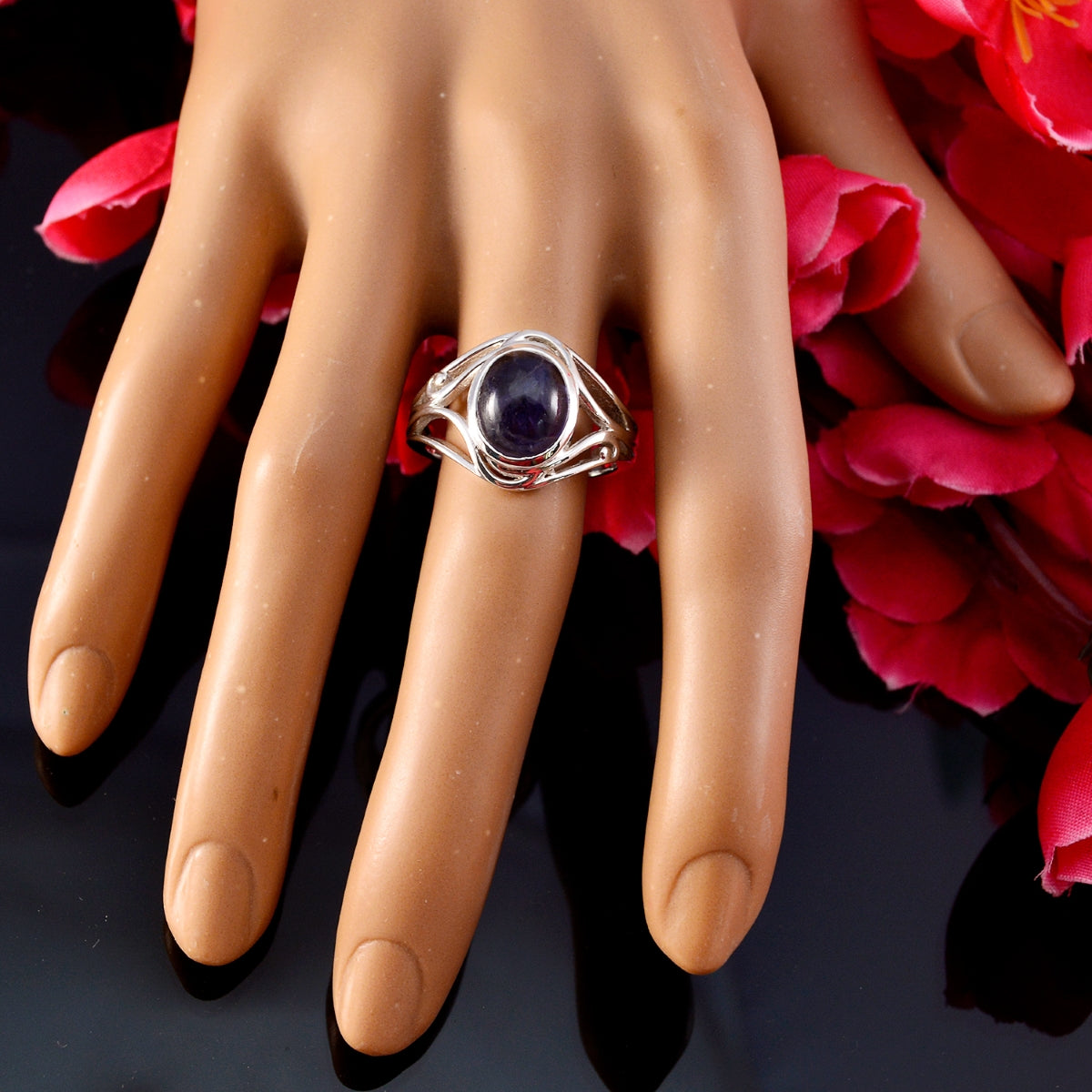 Kristine Blue Solitaire Ring India with Silver Design