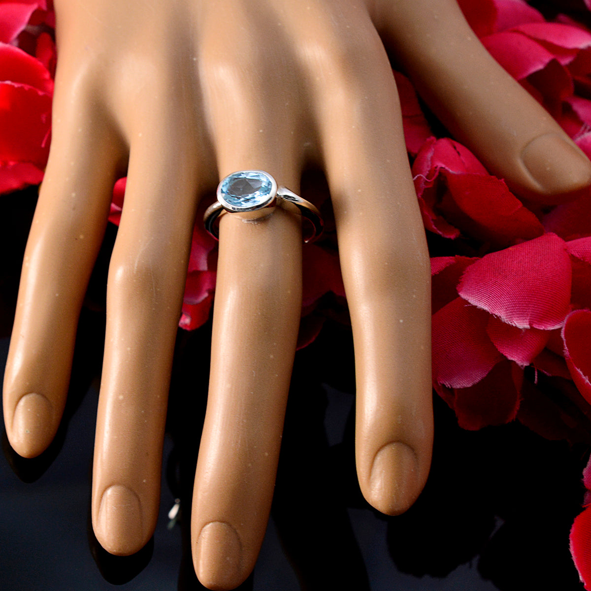 Meera Blue Solitaire Ring India in Sterling Silver