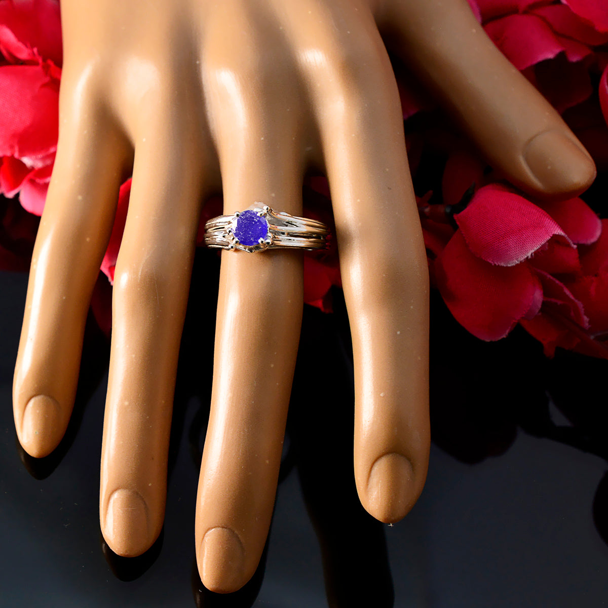 Nella Blue Solitaire Ring India in Sterling Silver