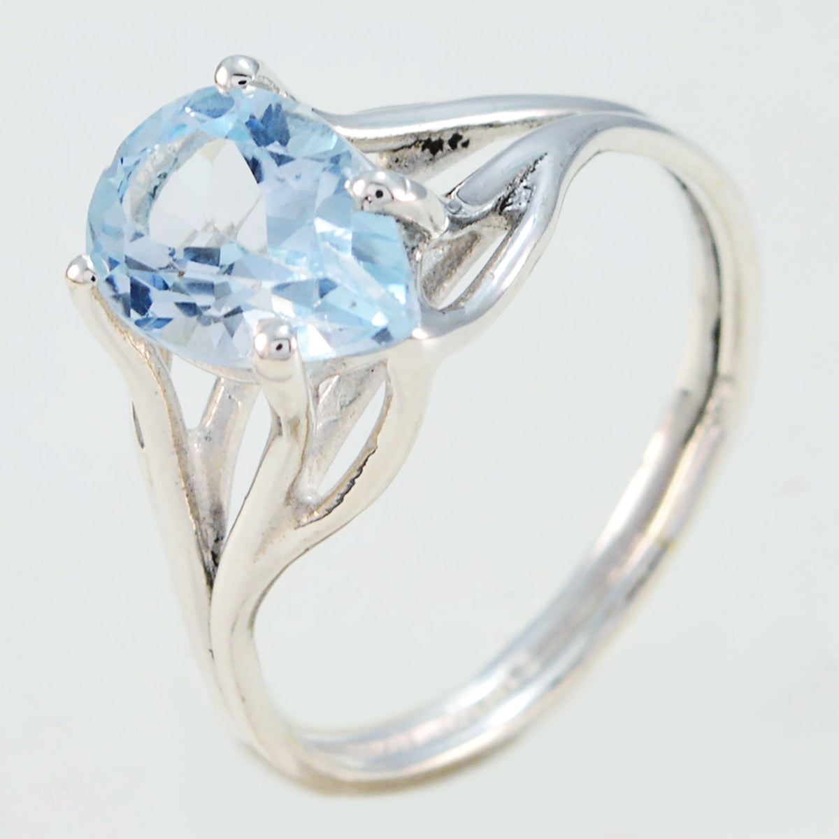 Angel Blue Solitaire Ring Pear-Shaped Gemstone Silver