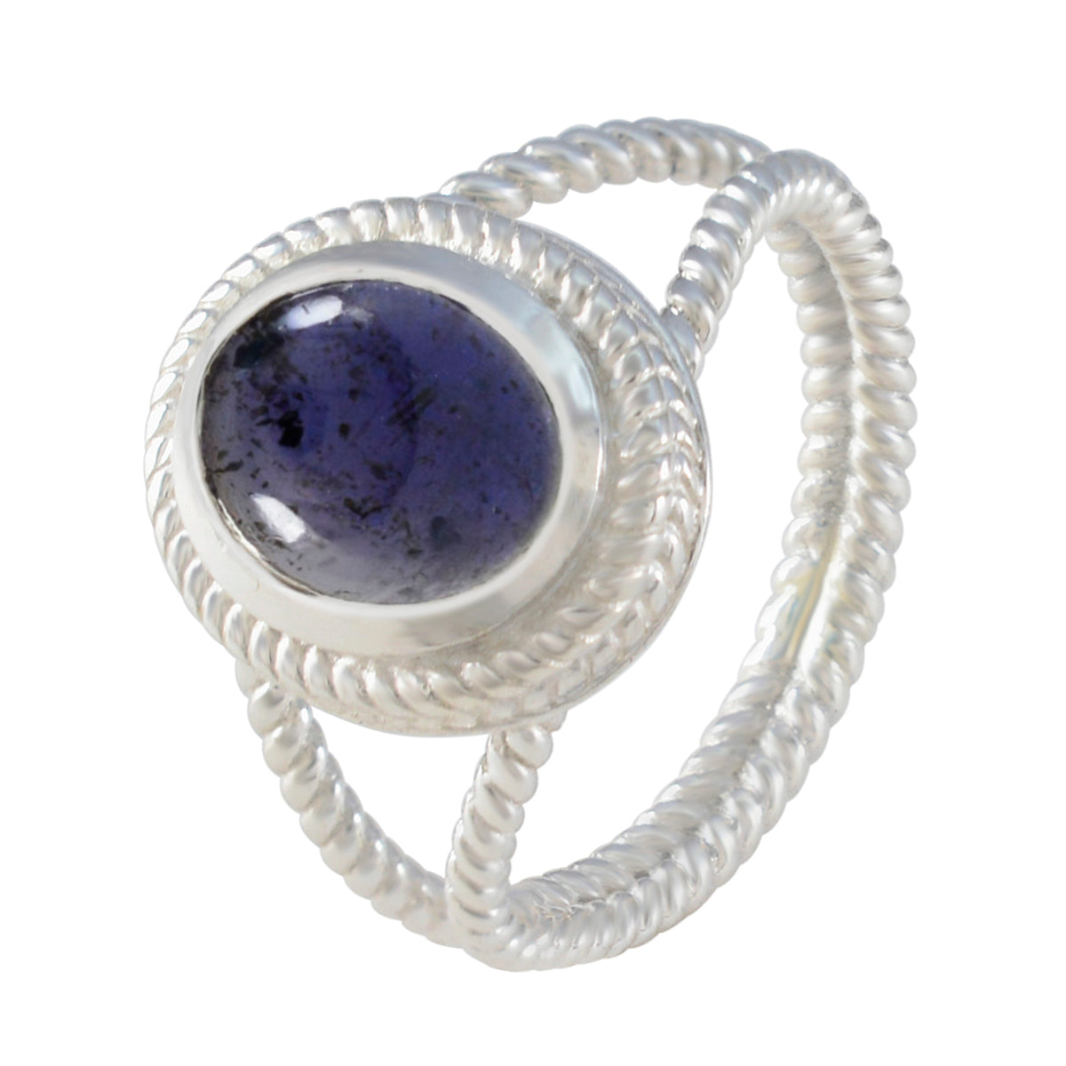 Emma Blue Solitaire Ring with Silver Rope Design