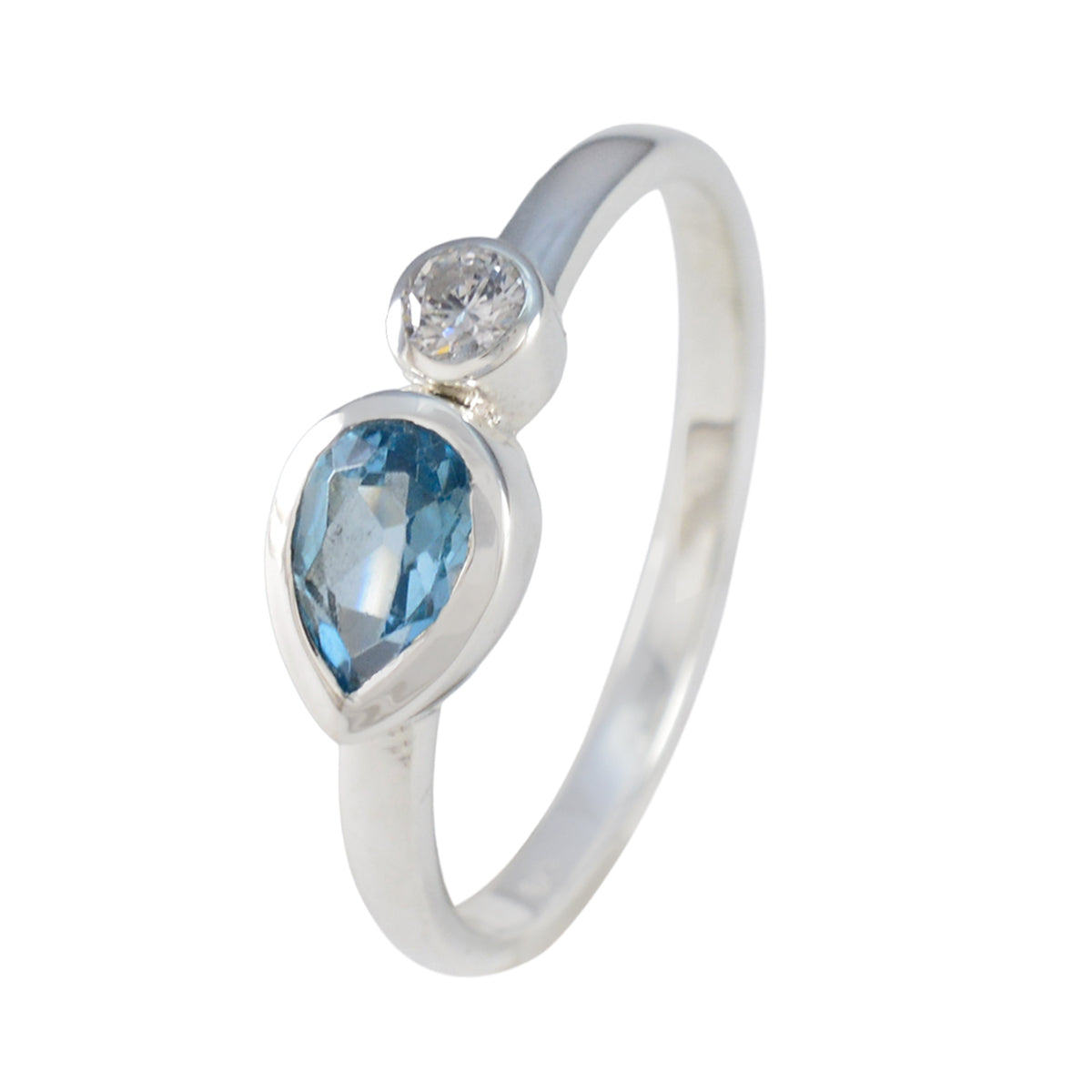 Nora blue toi et moi ring sterling silver with pear shaped blue gemstone and round white diamond accent