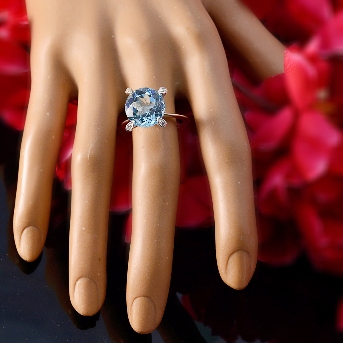 Natalie Boho Blue Halo Ring with Silver Band
