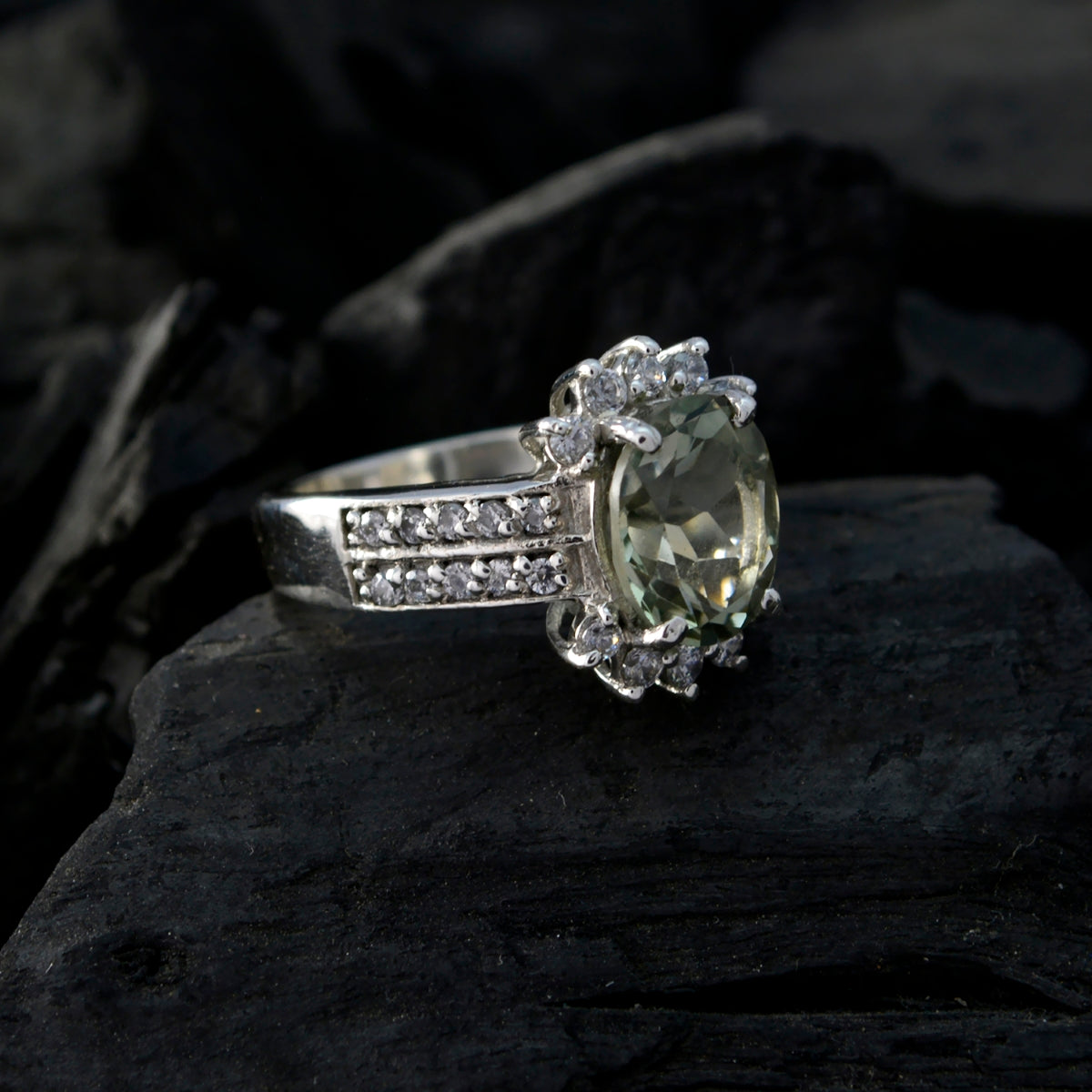 Teresa Boho Light Green Gemstone Ring with Sparkling Accents