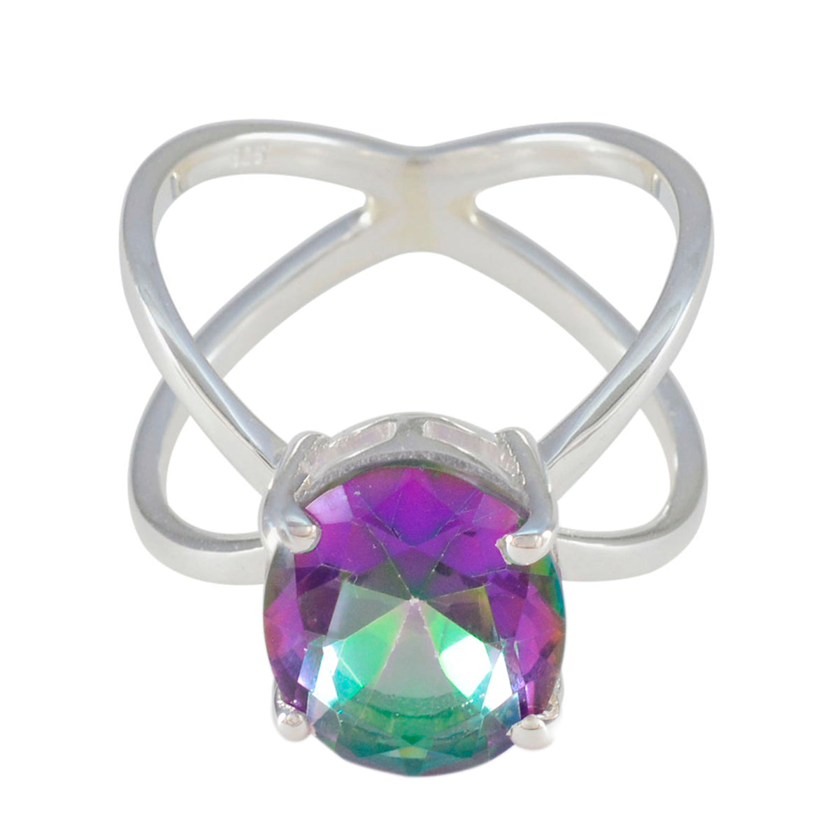Milagros Boho Multicolor Solitaire Ring with Gemstone Mystic Quartz Multicolor