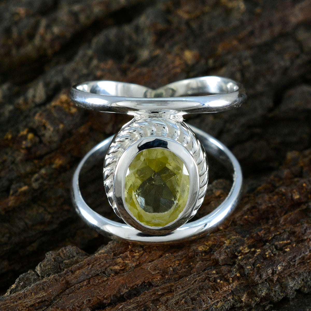 Natalia Boho Yellow Solitaire Ring with Sterling Silver