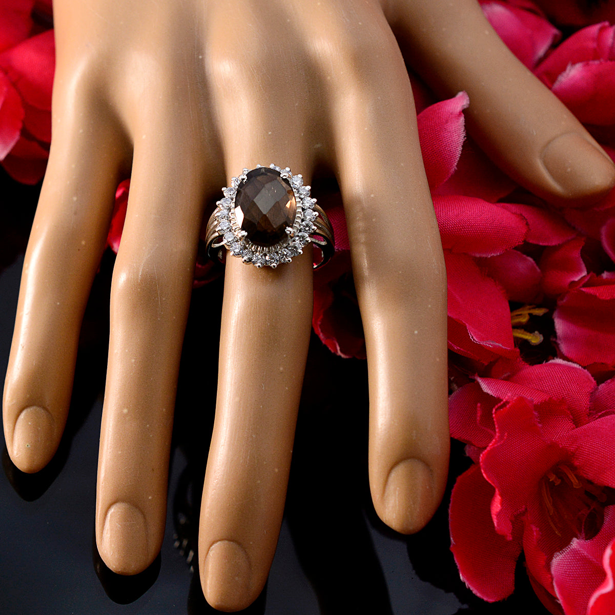 Mariana Brown Gemstone Halo Ring with Sparkling Accents