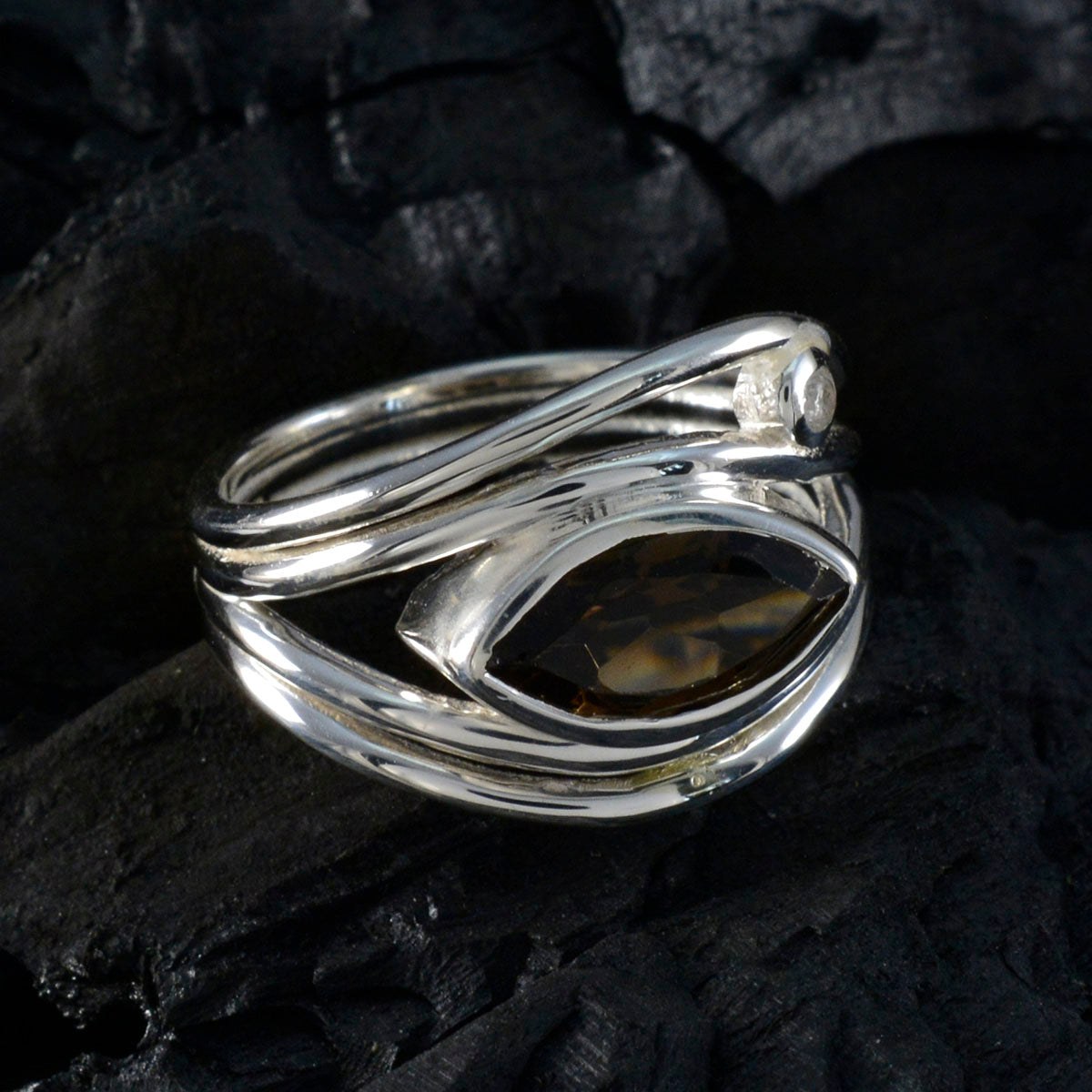 Victoria sterling silver ring featuring marquise brown gemstone toi et moi ring design with twisted split shank