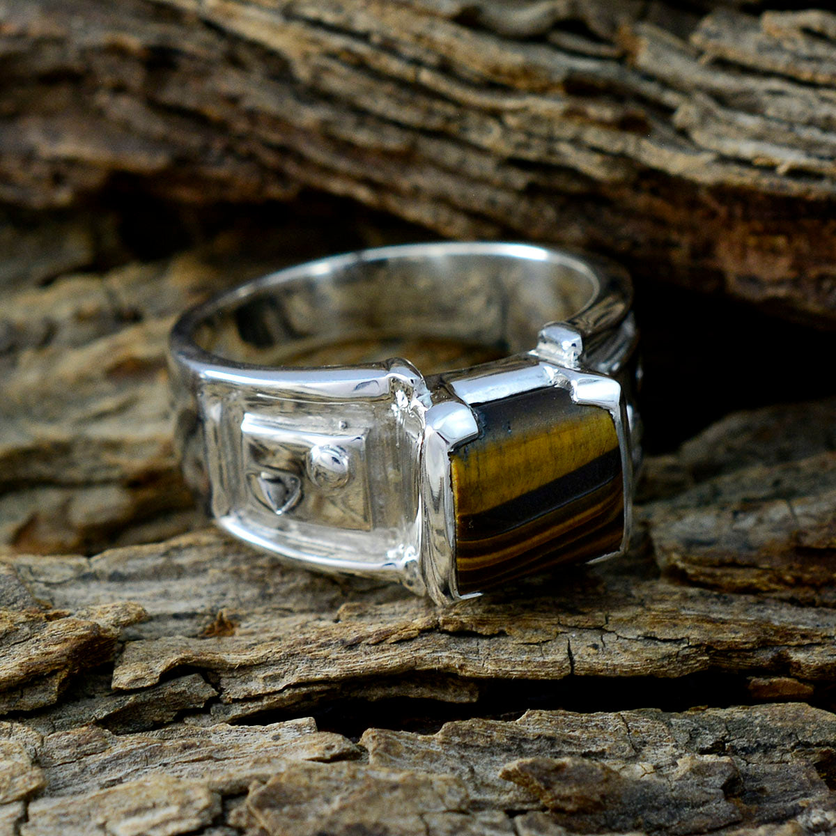 Alina Brown Solitaire Ring with Tiger Eye Gemstone