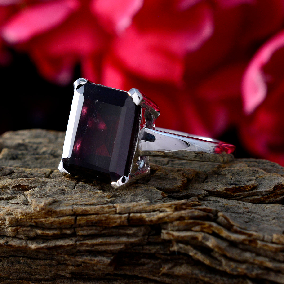 Chloe Red Solitaire Ring Elegant Gemstone Silver Band