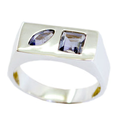Tereza contemporary blue gemstone ring with two unique shaped blue stones set in a sleek silver band