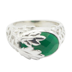 Dewi Leafy Green Solitaire Ring with Faceted Gemstone
