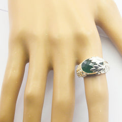 Dewi Leafy Green Solitaire Ring with Faceted Gemstone