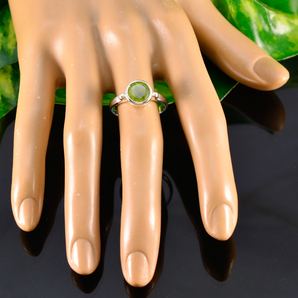 Elena Green Solitaire Ring with Sterling Silver Band