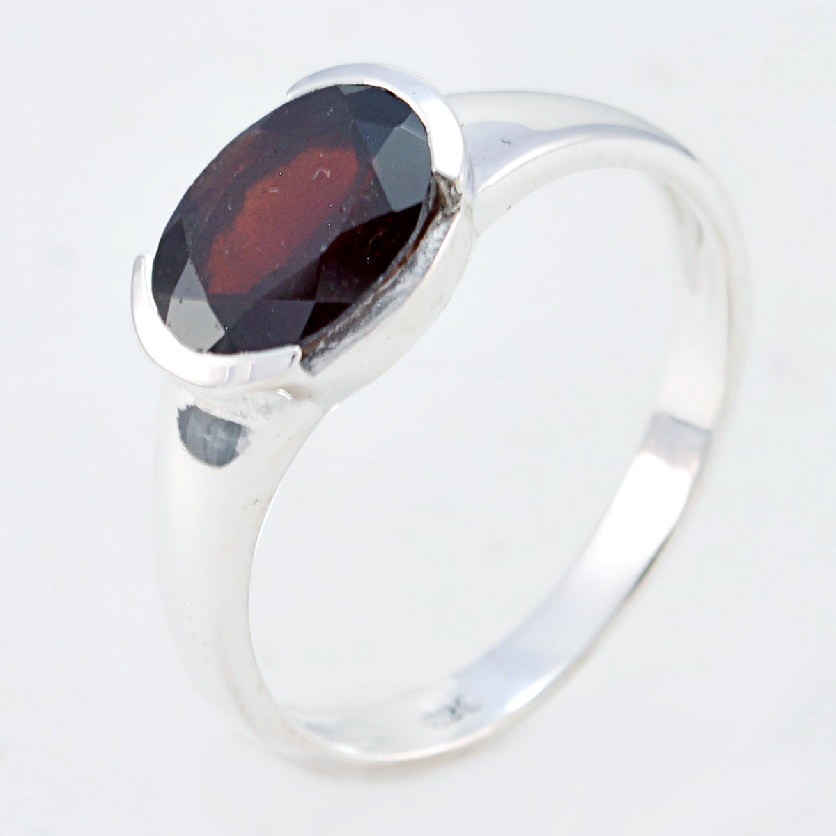Putri Feminine Red Solitaire Ring in Sterling Silver