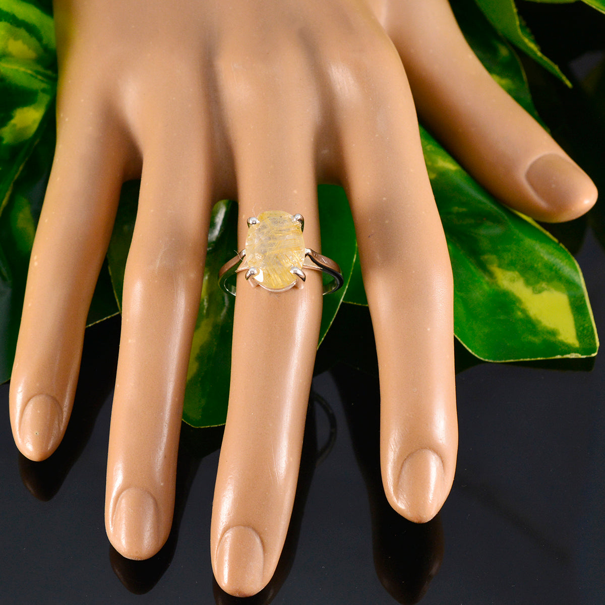 Kristine Golden Solitaire Ring with Unique Gemstone