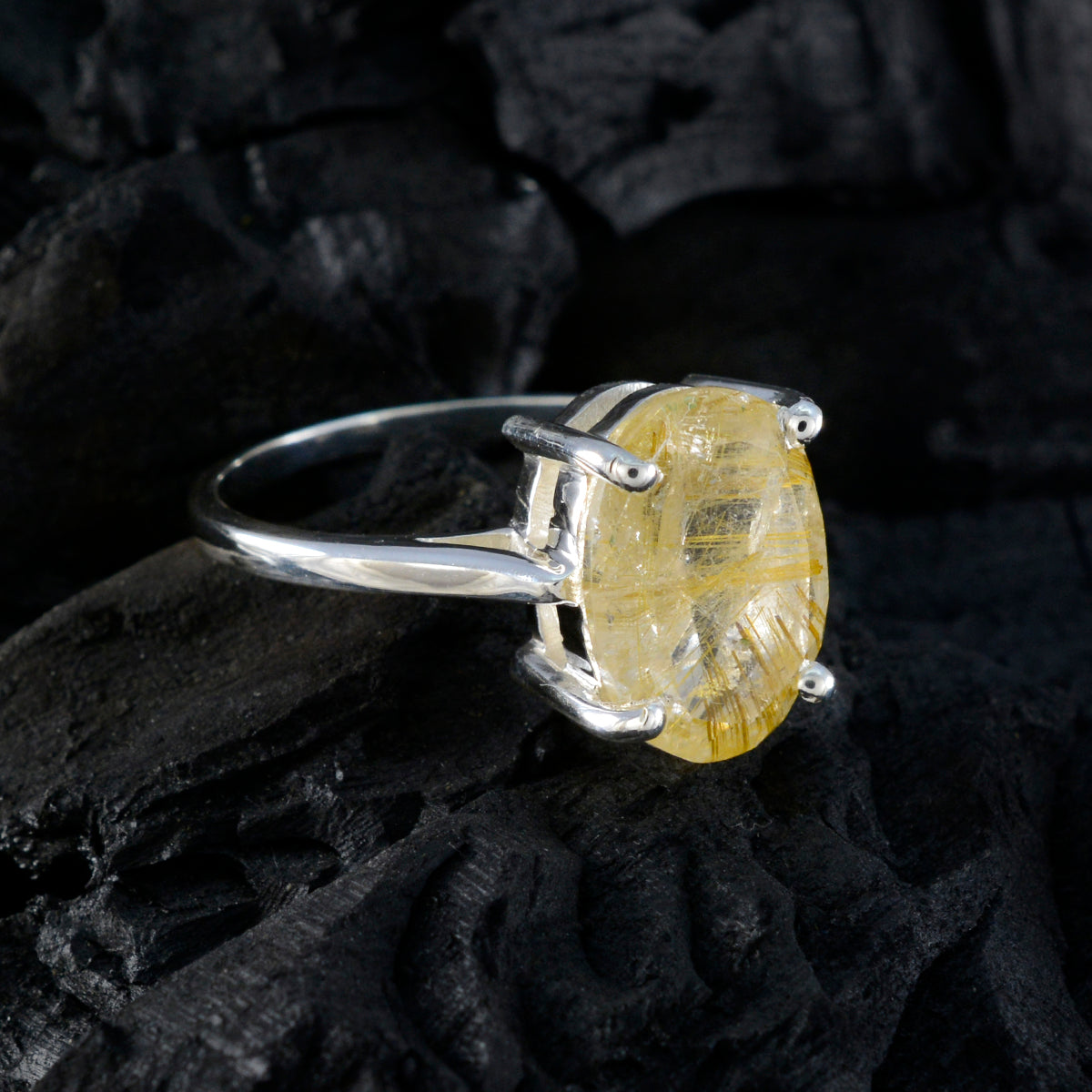 Kristine Golden Solitaire Ring with Unique Gemstone