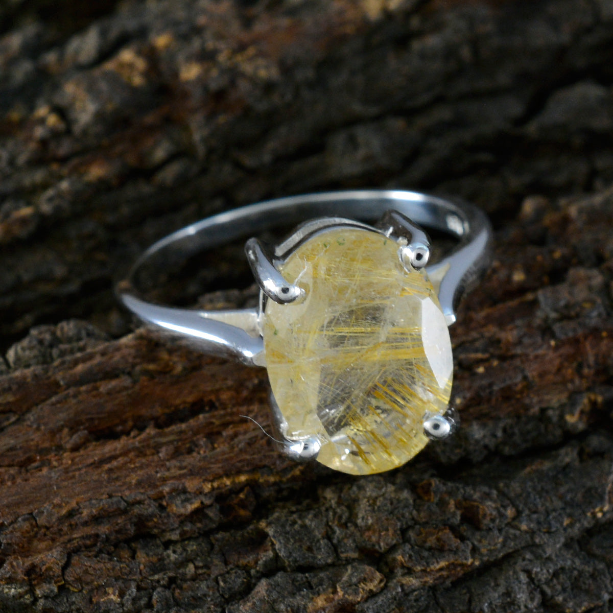 Kristine Golden Solitaire Ring with Unique Gemstone