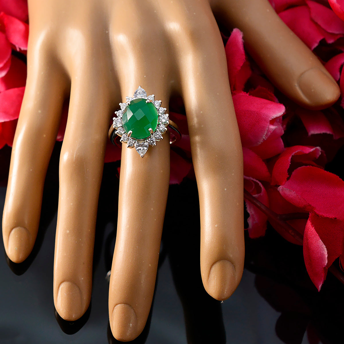 Valentina Green Gemstone Halo Ring with Silver Band
