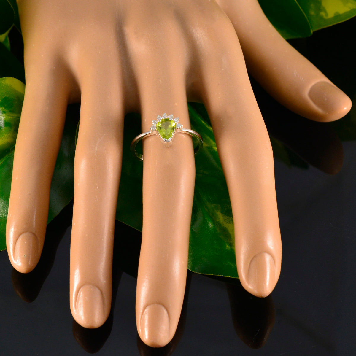 Nisa Green Halo Gemstone Ring with Silver Band