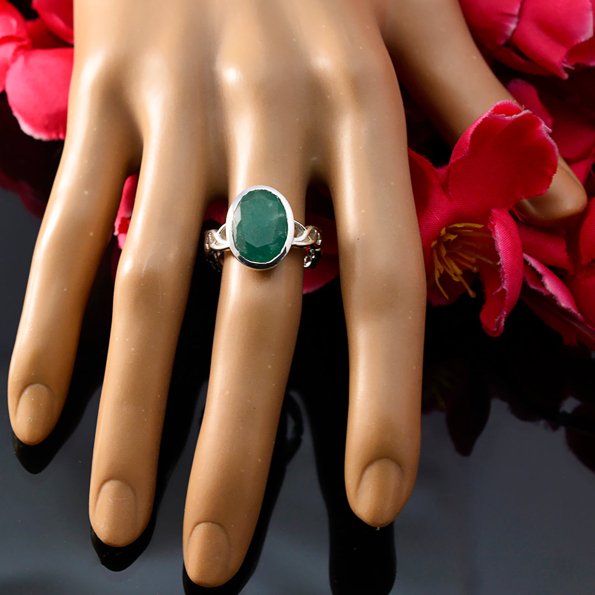 Sofia Green Solitaire Ring with Sterling Silver Band