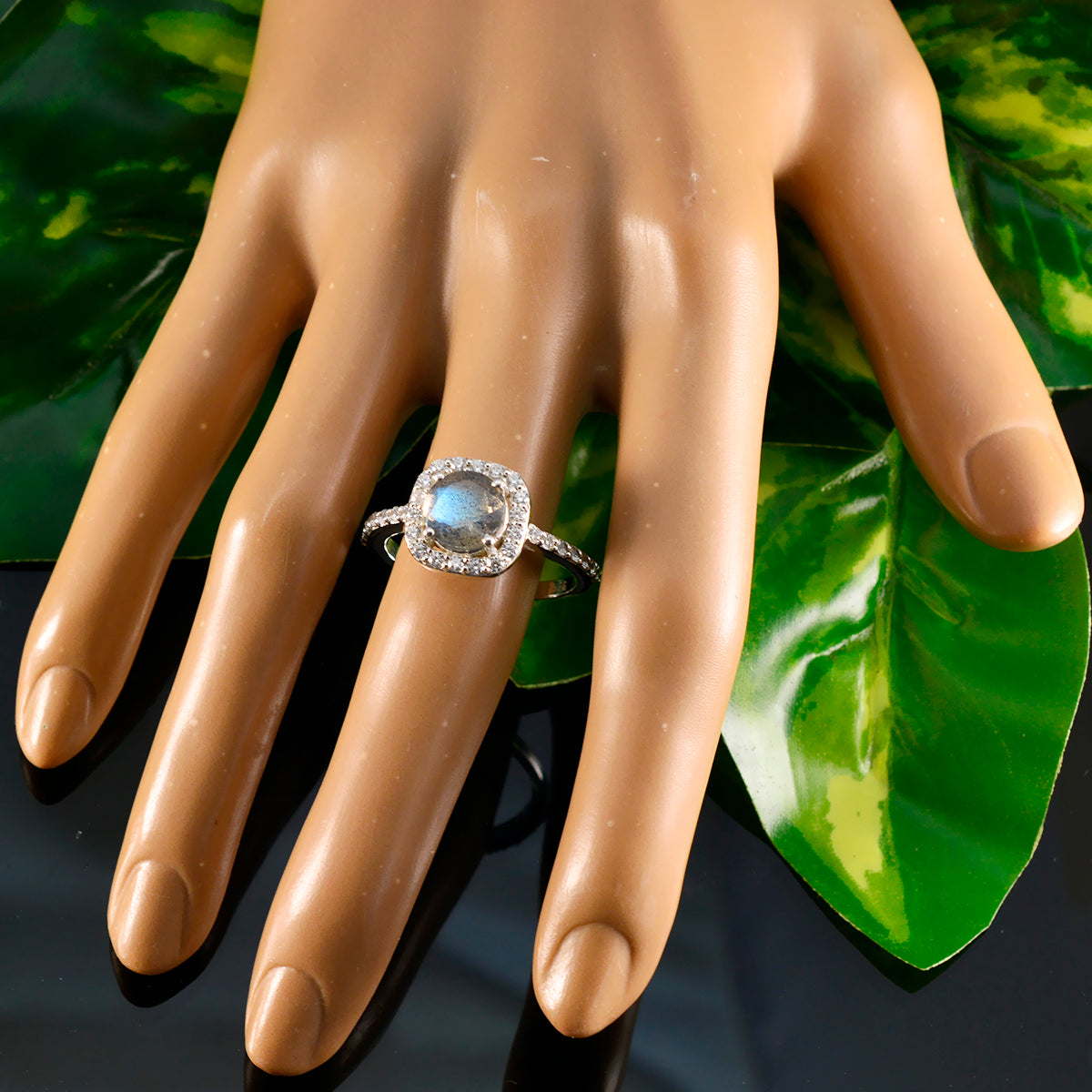 Hazel Grey Gemstone Halo Ring with Sparkling Diamonds