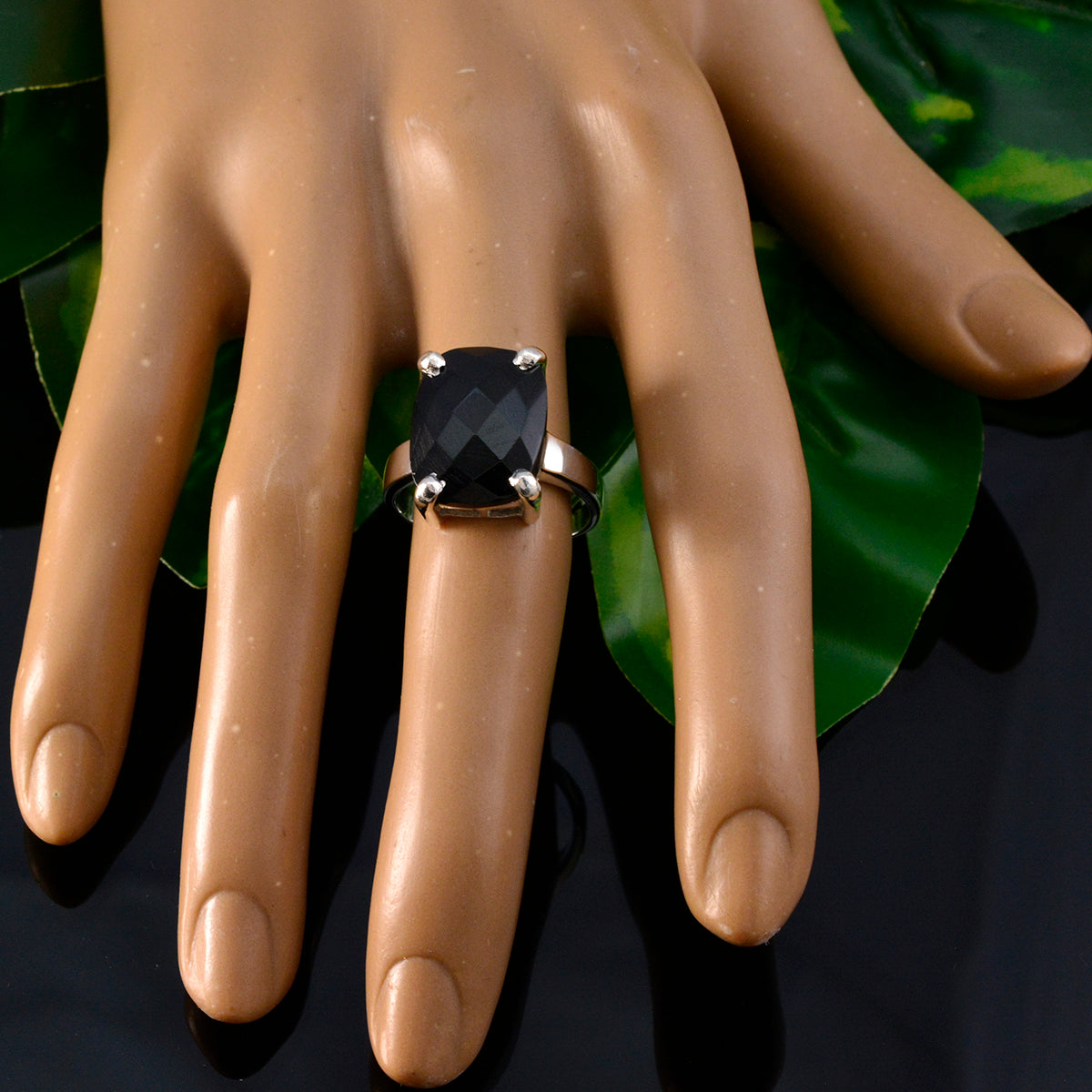Ananya Black Solitaire Ring India with Faceted Stone
