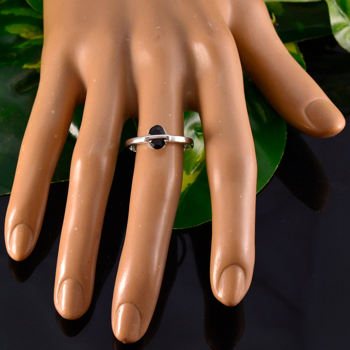 Kristine Black Solitaire Ring India in Sterling Silver