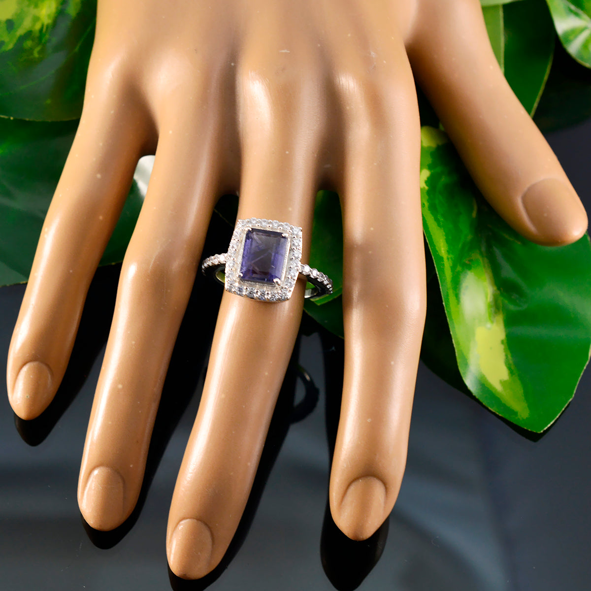 Liyana Blue Halo Gemstone Ring with Sparkling Accents