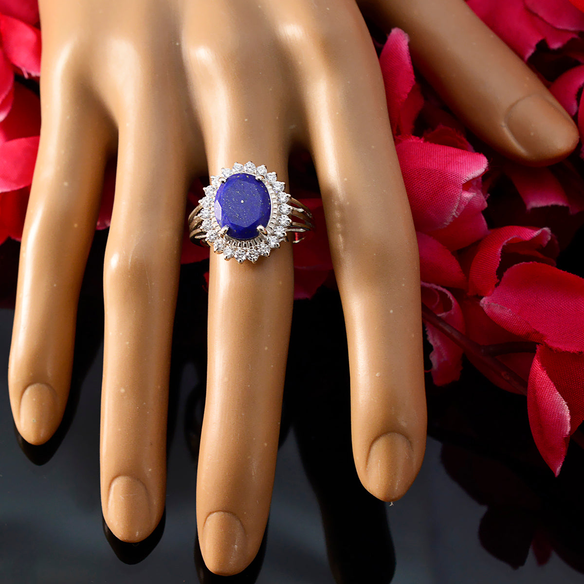 Liyana Blue Halo Gemstone Ring with Silver Glow