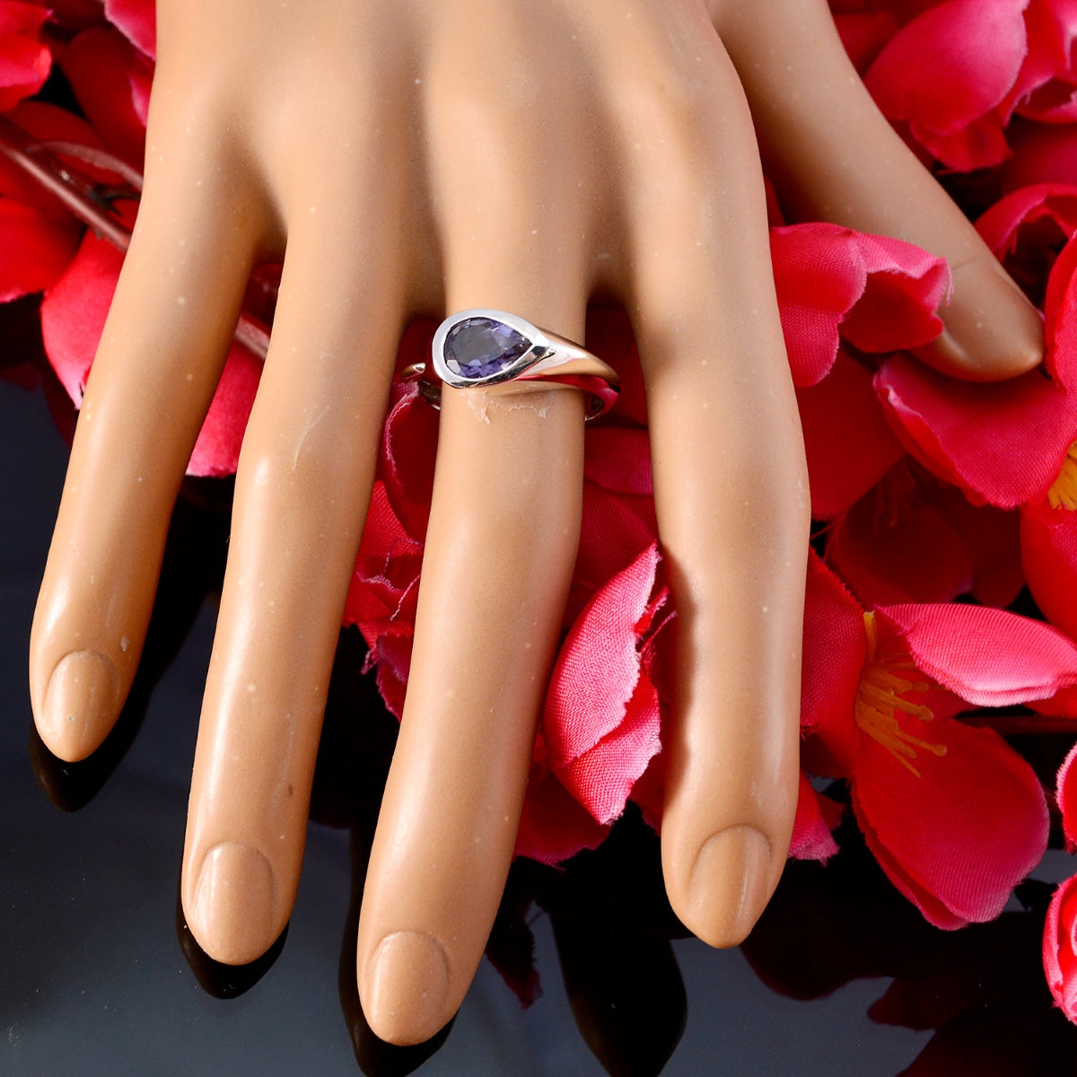 Nisa Blue Solitaire Gemstone Ring in Sterling Silver