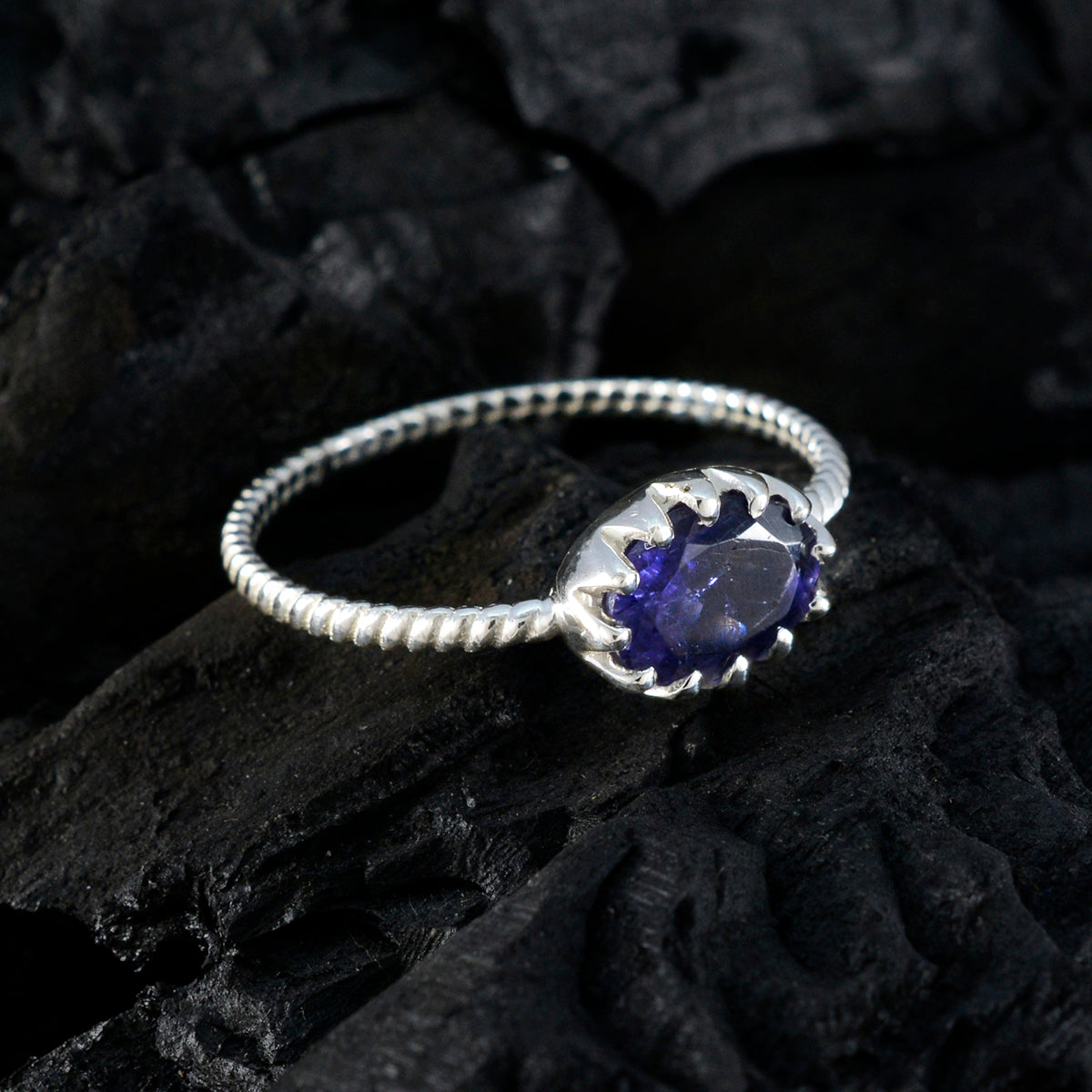 Lucy Blue Solitaire Gemstone Ring in Sterling Silver