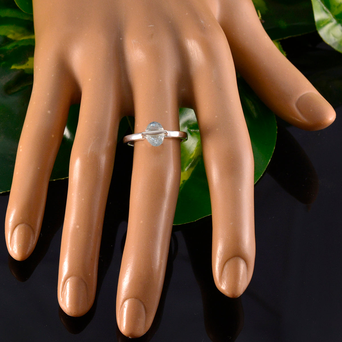 Claire Blue Solitaire Ring India with Elegant Silver Band