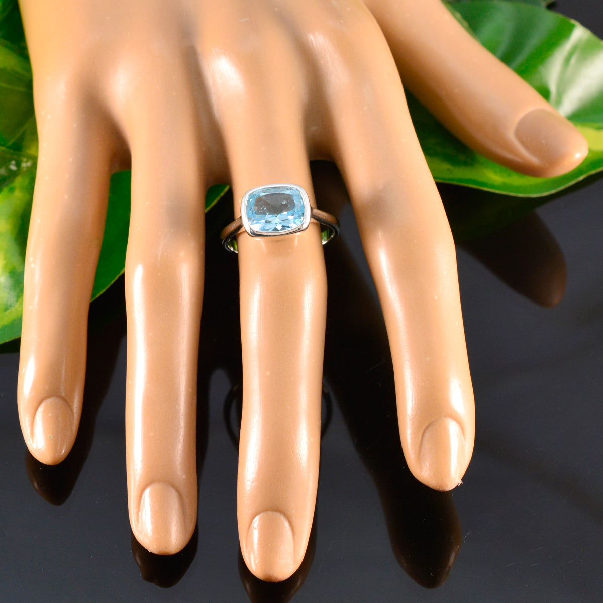 Lea Blue Solitaire Ring with Sterling Silver Band