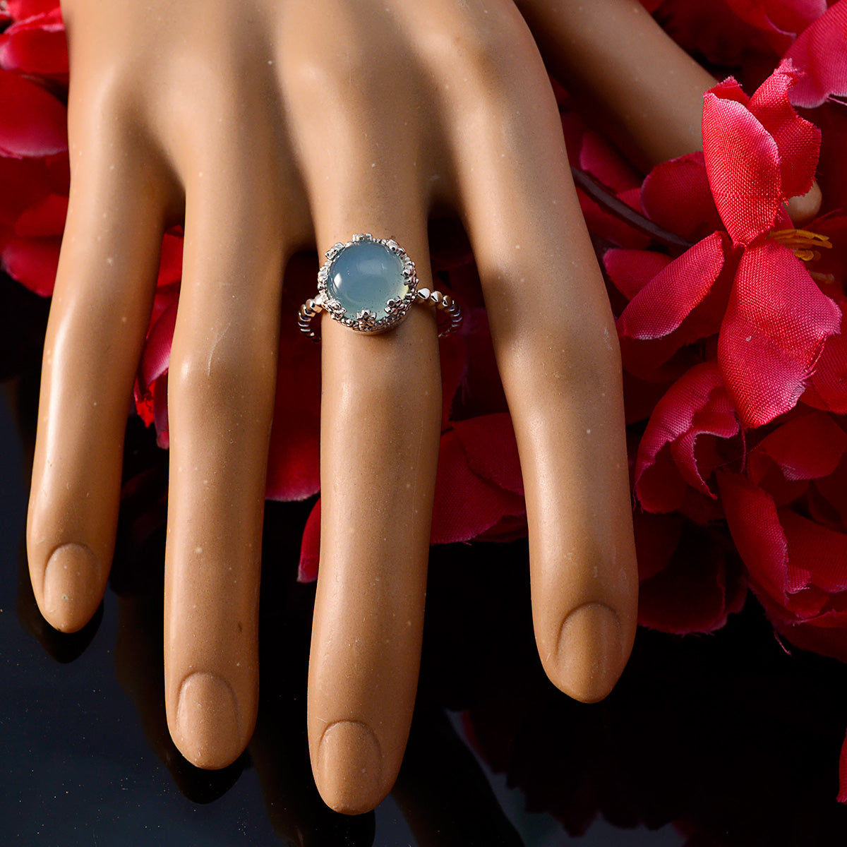 Maria Contemporary Blue Solitaire Ring in Silver