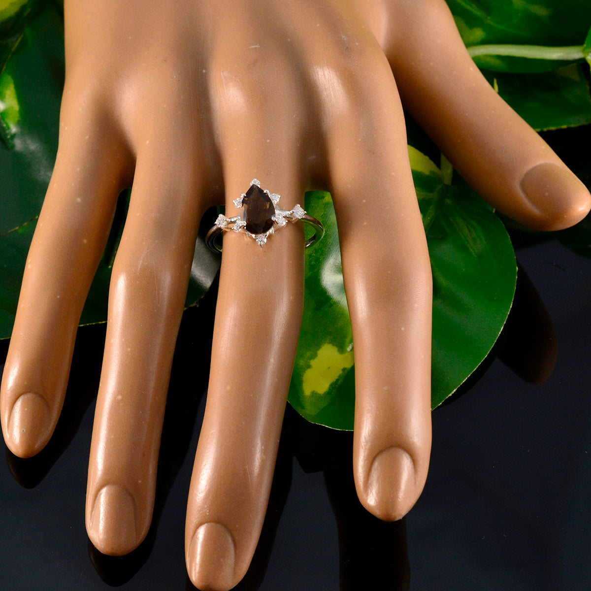 Hina Contemporary Brown Gemstone Ring with Accent Stones