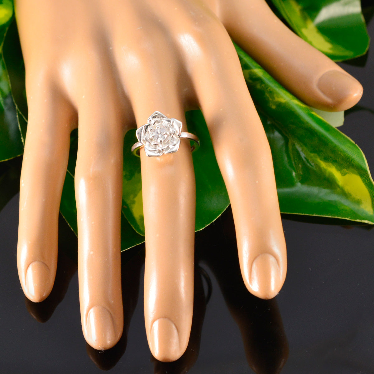 Camila Floral Solitaire Ring Silver Flower Design
