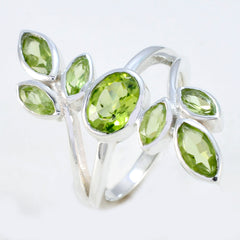 Araya green gemstone leafy ring with multiple oval green stones set in silver band