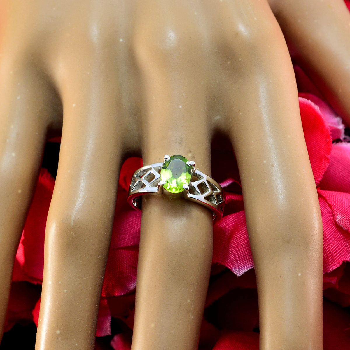 Isabella Green Solitaire Gemstone Ring with Silver Band