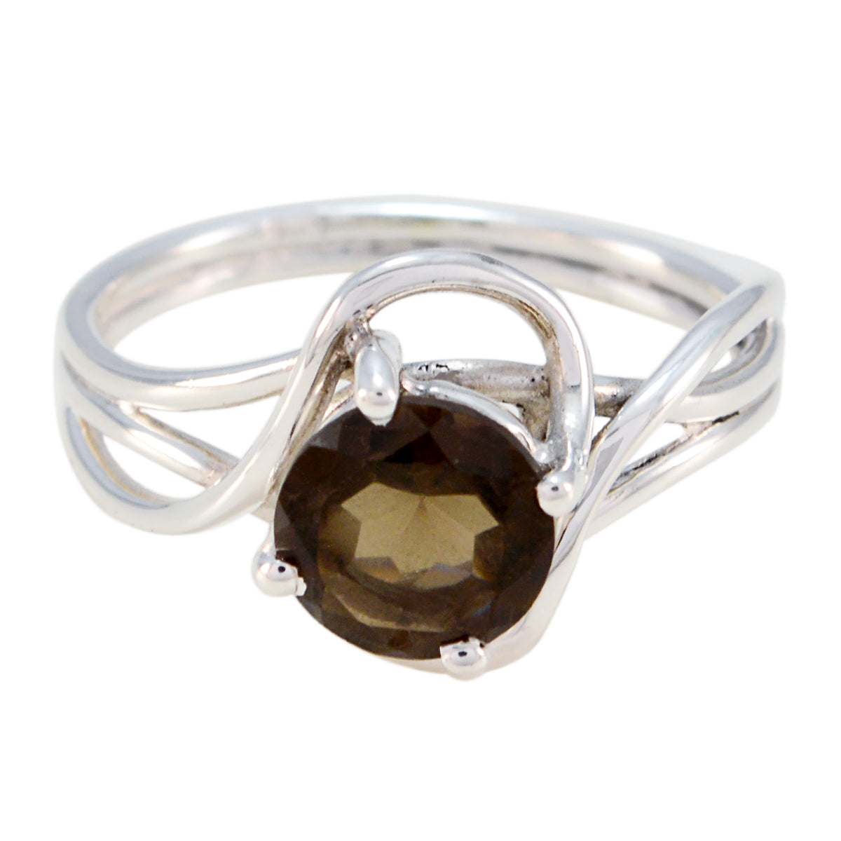 Haruka Modern Brown Solitaire Ring in Sterling Silver smoky quartz Brown