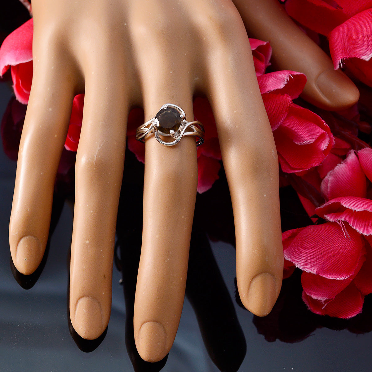 Haruka Modern Brown Solitaire Ring in Sterling Silver