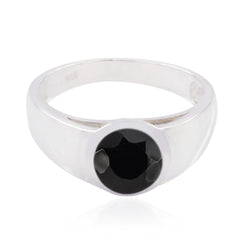 Hannah Modern Solitaire Ring with Black Stone Labradorite Gray