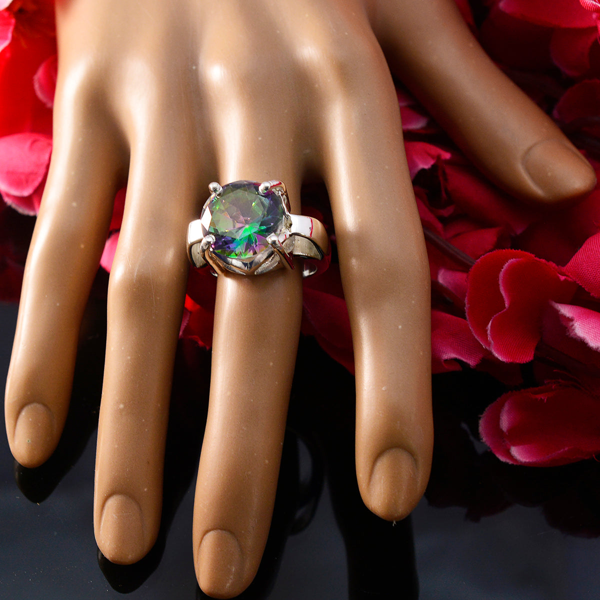 Ava Multicolor Solitaire Ring with Silver Band