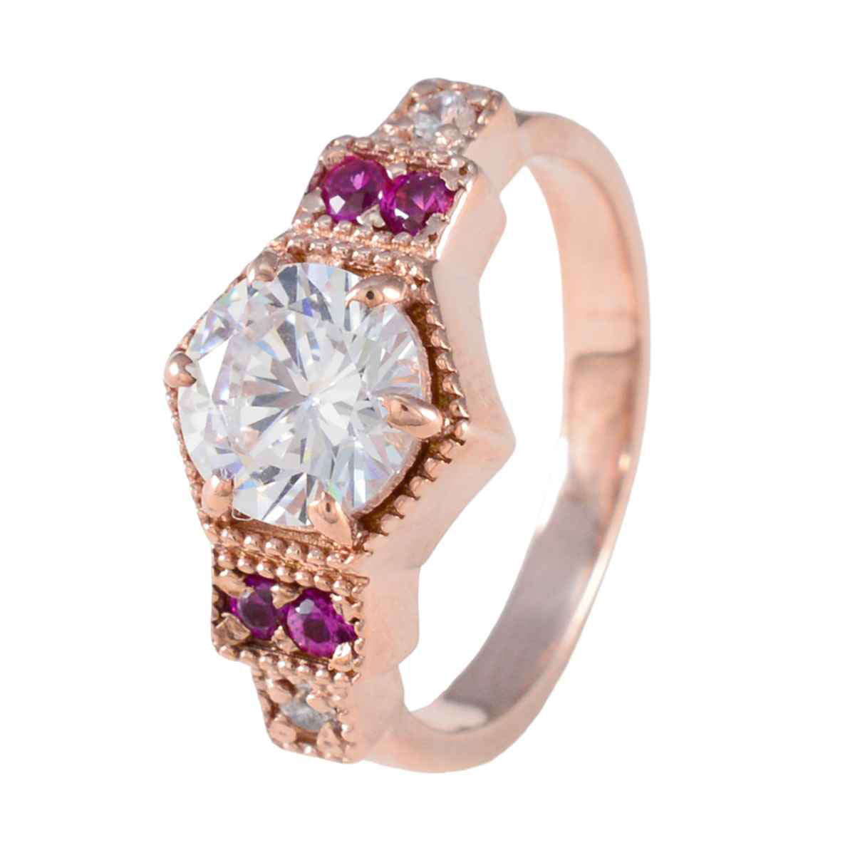 Angeles Red Halo Engagement Ring with Rose Gold