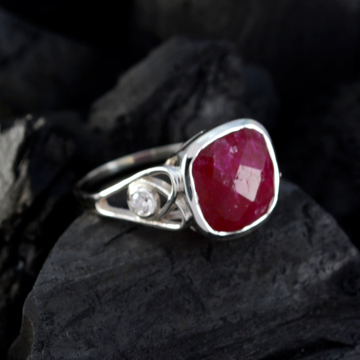 Ayesha Red Halo Ring for Women Sterling Silver Gemstone