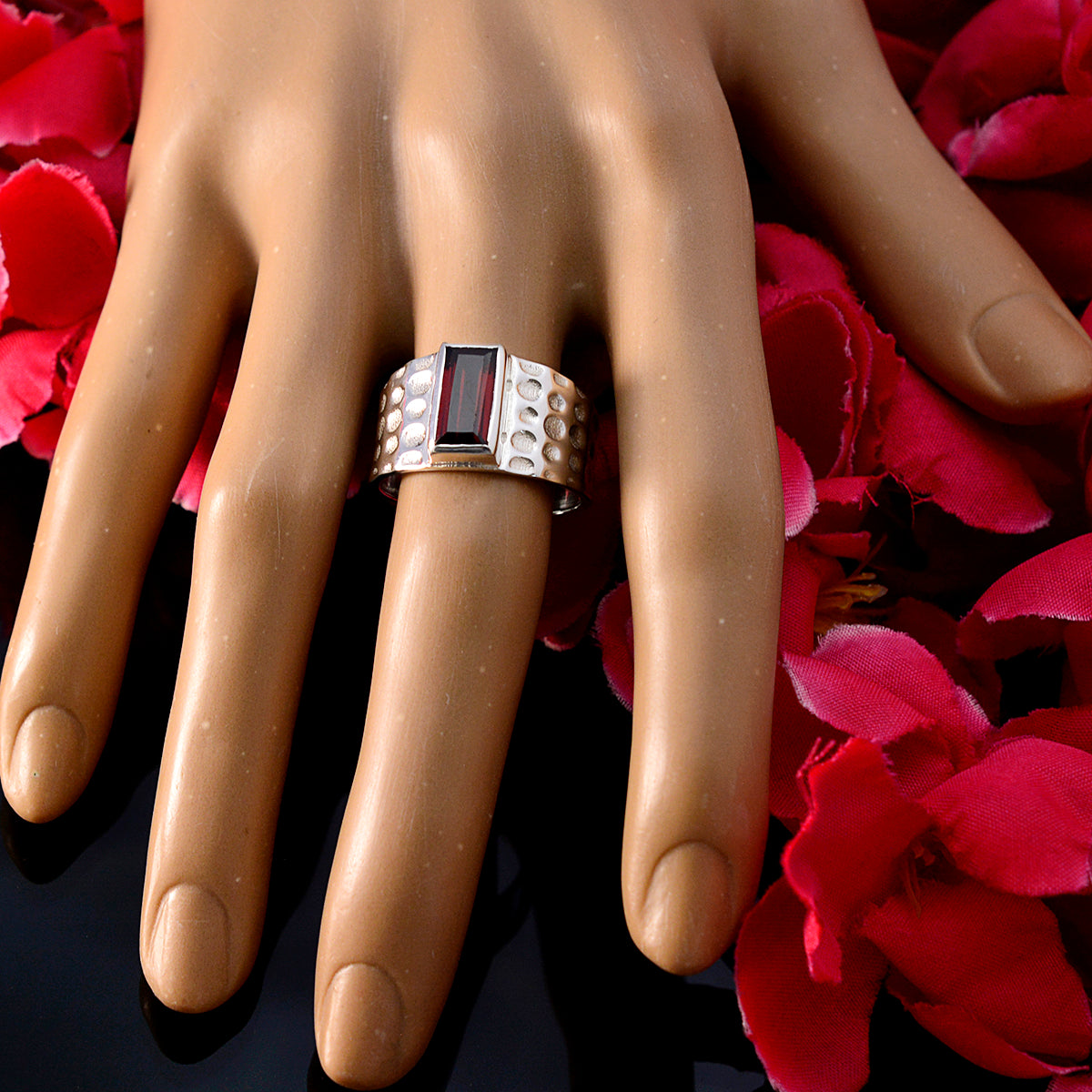 Kristine Red Solitaire Ring for Women in Silver
